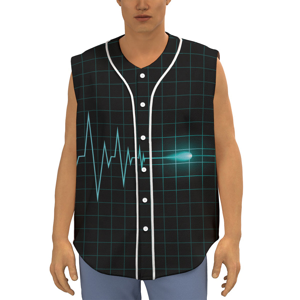 Teal Heartbeat Print Sleeveless Baseball Jersey