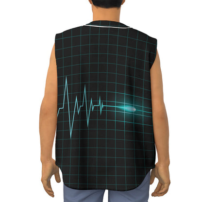 Teal Heartbeat Print Sleeveless Baseball Jersey