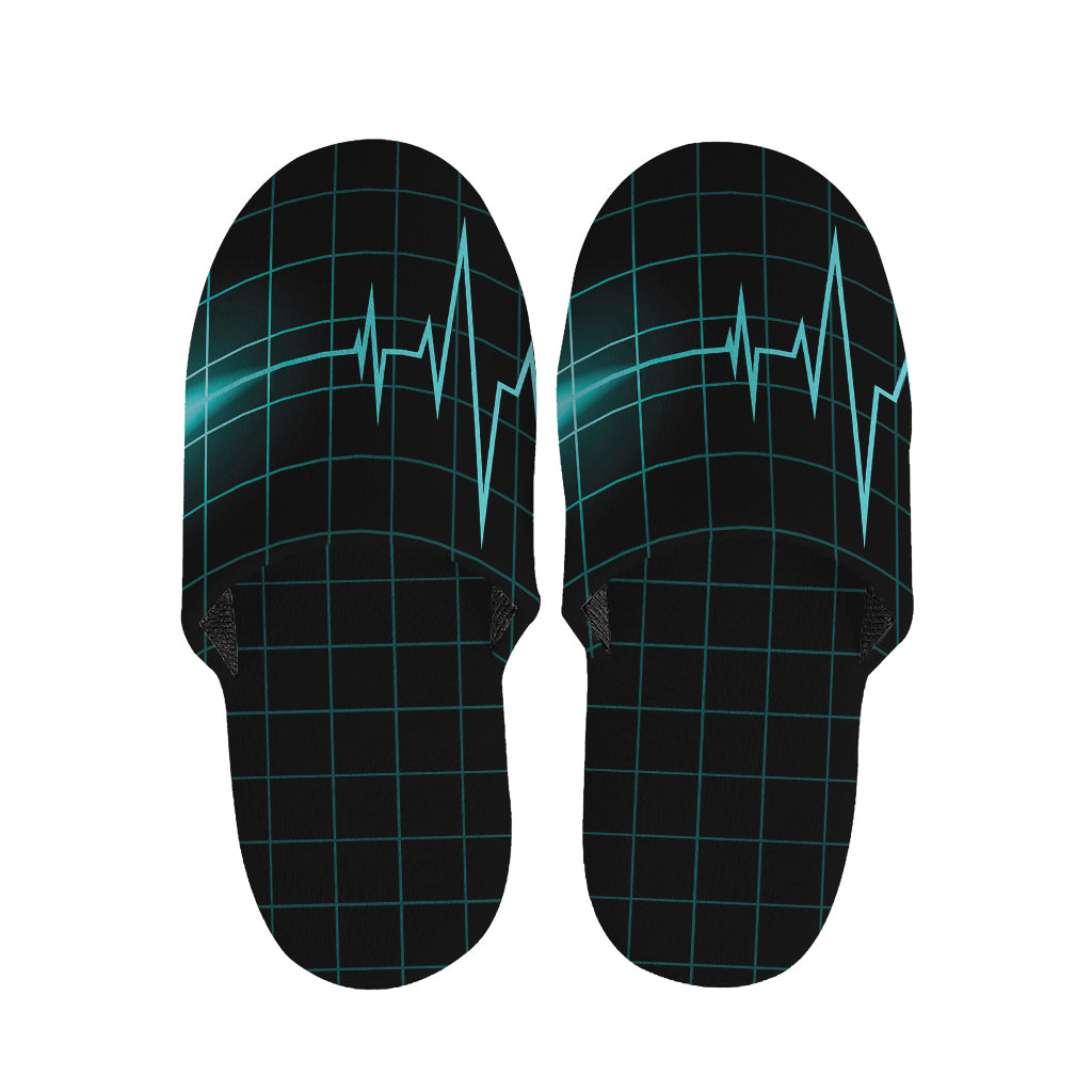 Teal Heartbeat Print Slippers
