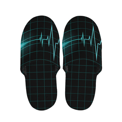 Teal Heartbeat Print Slippers