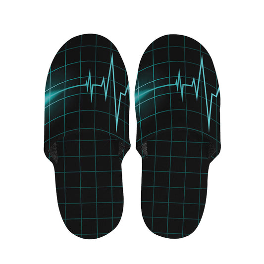 Teal Heartbeat Print Slippers