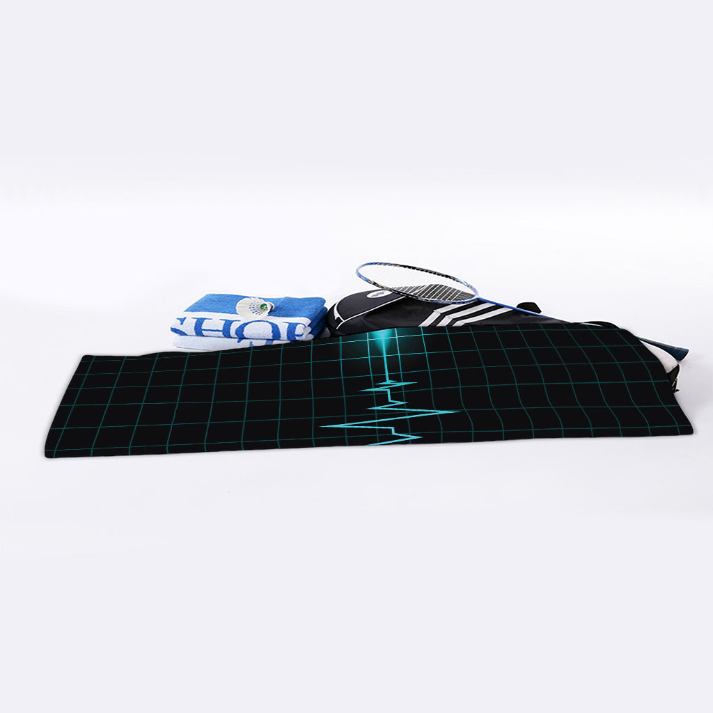 Teal Heartbeat Print Sports Towel