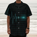 Teal Heartbeat Print Textured Short Sleeve Shirt
