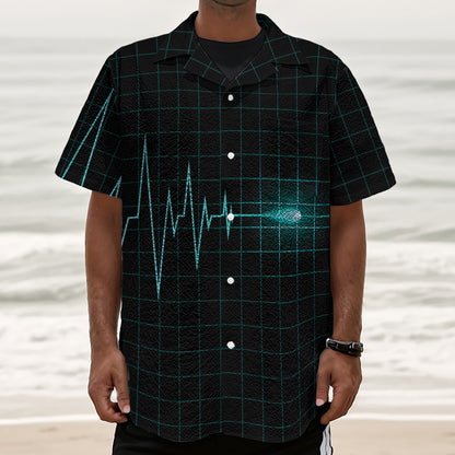 Teal Heartbeat Print Textured Short Sleeve Shirt
