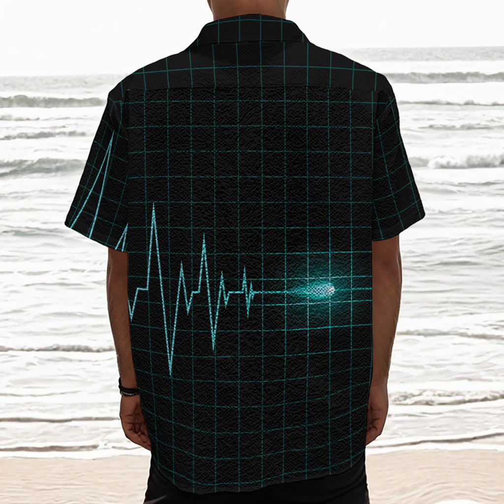 Teal Heartbeat Print Textured Short Sleeve Shirt