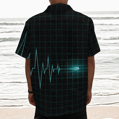 Teal Heartbeat Print Textured Short Sleeve Shirt