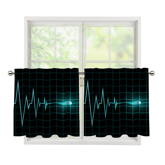 Teal Heartbeat Print Tier Curtains
