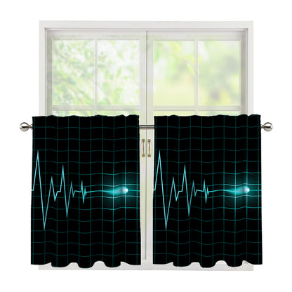 Teal Heartbeat Print Tier Curtains
