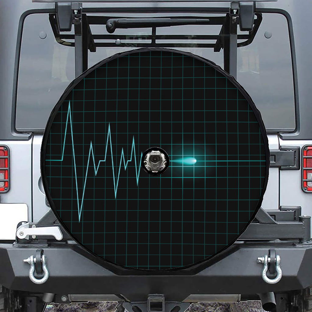 Teal Heartbeat Print Tire Cover With Camera Hole