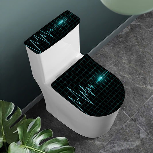 Teal Heartbeat Print Toilet Lid And Tank Cover Set