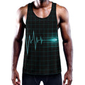 Teal Heartbeat Print Men's Workout Tank Top