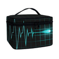 Teal Heartbeat Print Travel Makeup Bag