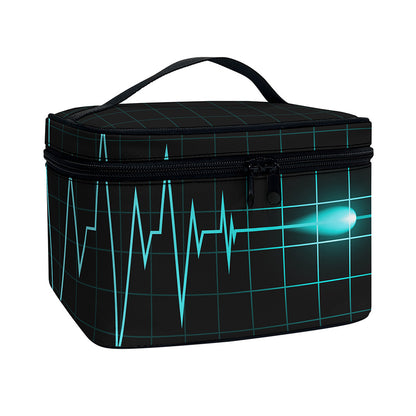 Teal Heartbeat Print Travel Makeup Bag