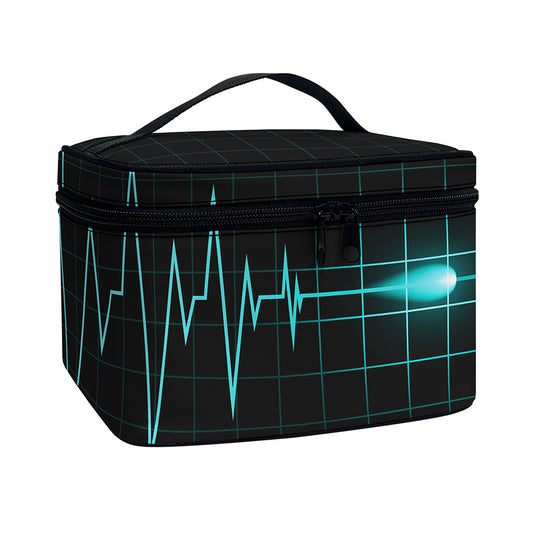 Teal Heartbeat Print Travel Makeup Bag