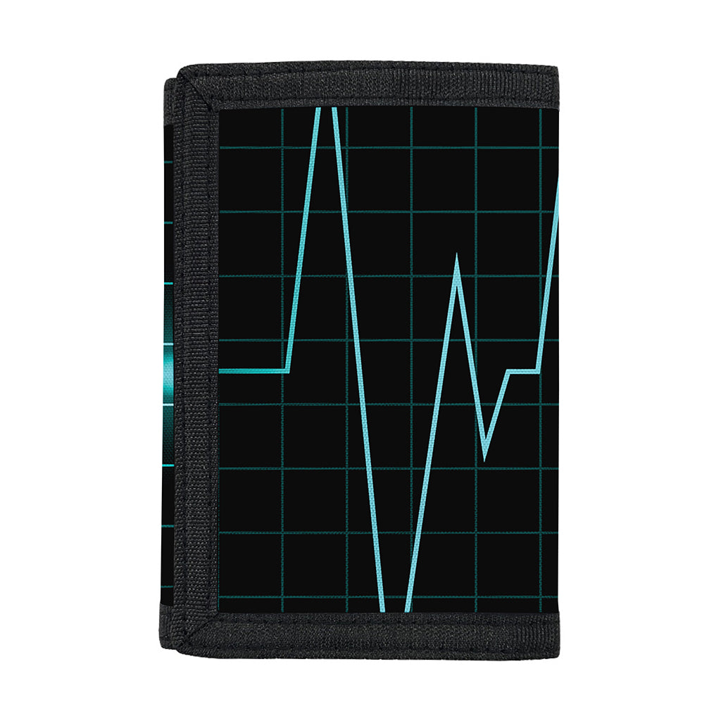 Teal Heartbeat Print Trifold Wallet