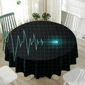 Teal Heartbeat Print Waterproof Round Tablecloth