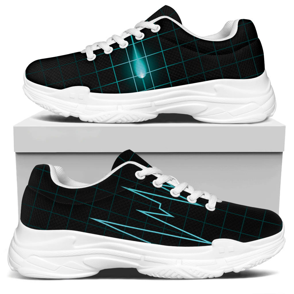 Teal Heartbeat Print White Chunky Shoes