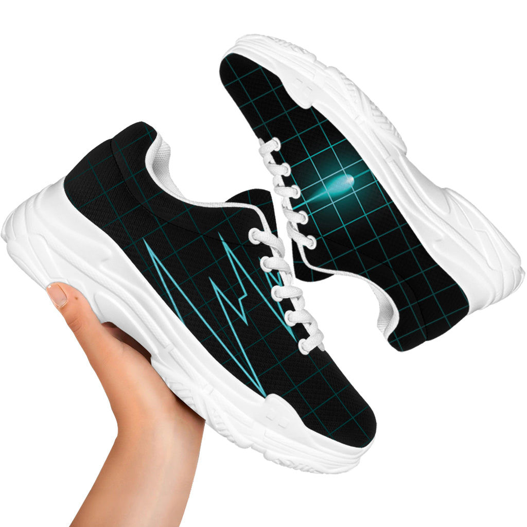 Teal Heartbeat Print White Chunky Shoes