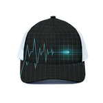 Teal Heartbeat Print White Mesh Trucker Cap