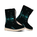 Teal Heartbeat Print Winter Boots