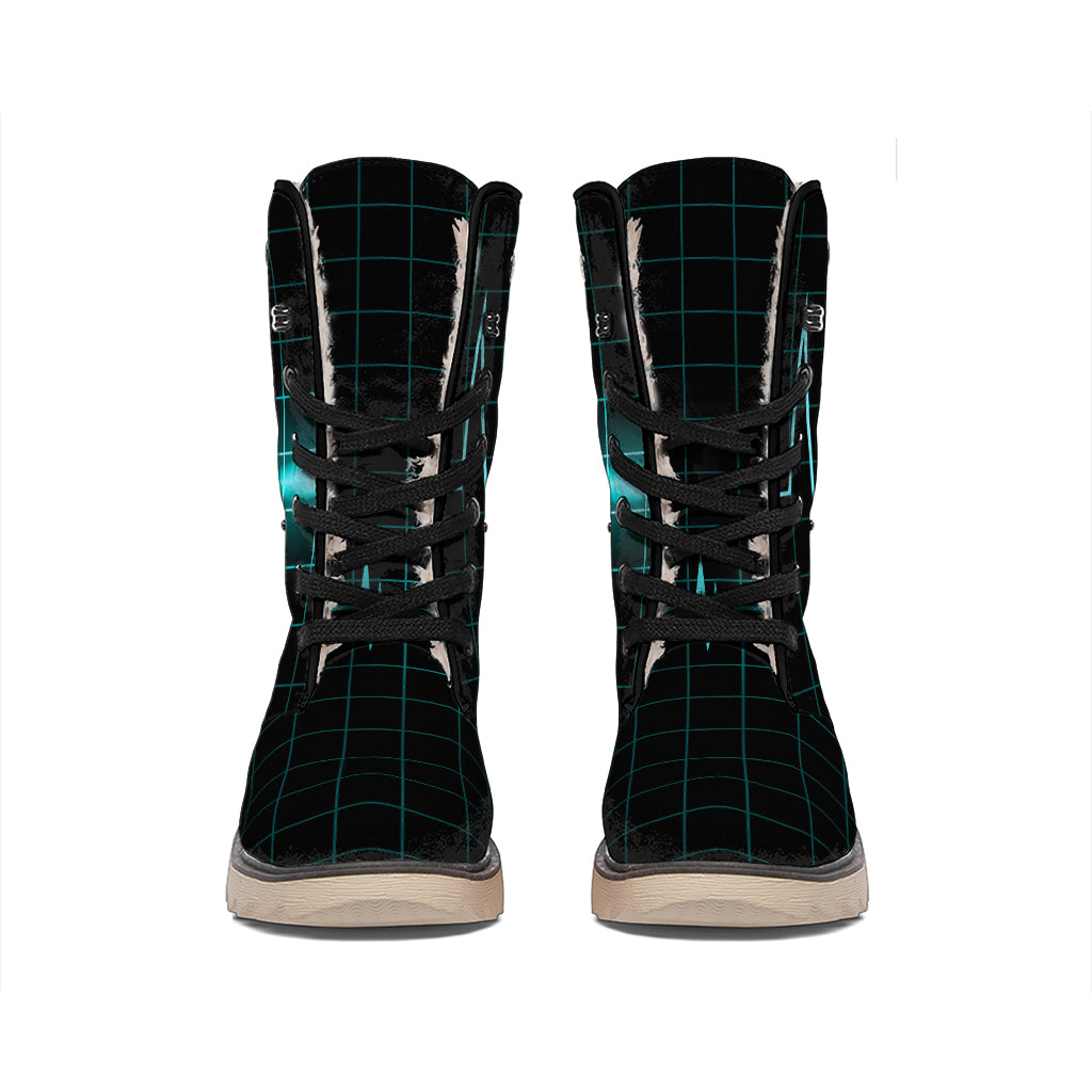 Teal Heartbeat Print Winter Boots