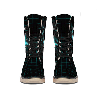 Teal Heartbeat Print Winter Boots