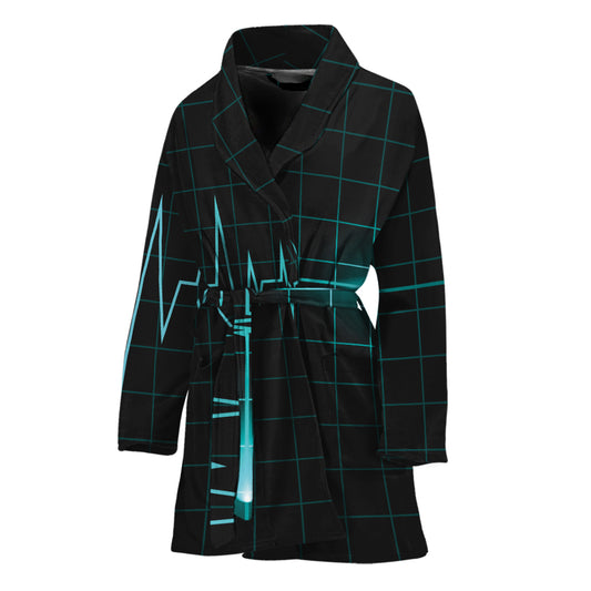 Teal Heartbeat Print Women's Bathrobe