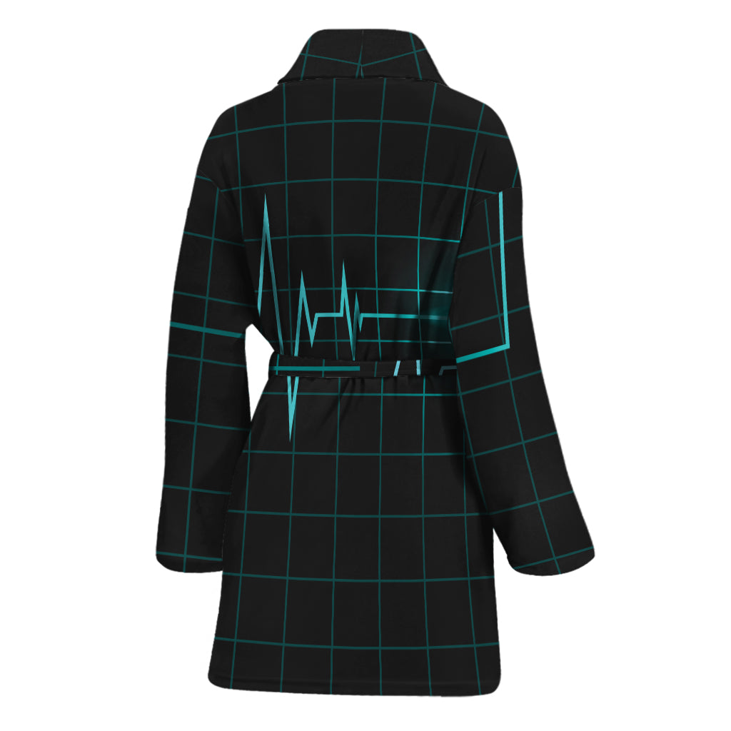 Teal Heartbeat Print Women's Bathrobe