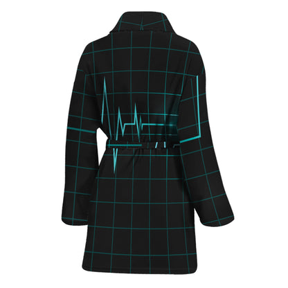 Teal Heartbeat Print Women's Bathrobe