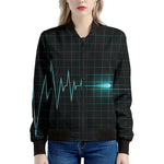 Teal Heartbeat Print Women's Bomber Jacket