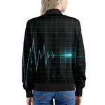 Teal Heartbeat Print Women's Bomber Jacket