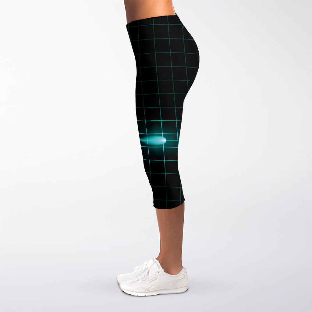 Teal Heartbeat Print Women's Capri Leggings