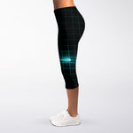 Teal Heartbeat Print Women's Capri Leggings