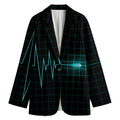 Teal Heartbeat Print Women's Cotton Blazer