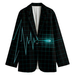 Teal Heartbeat Print Women's Cotton Blazer
