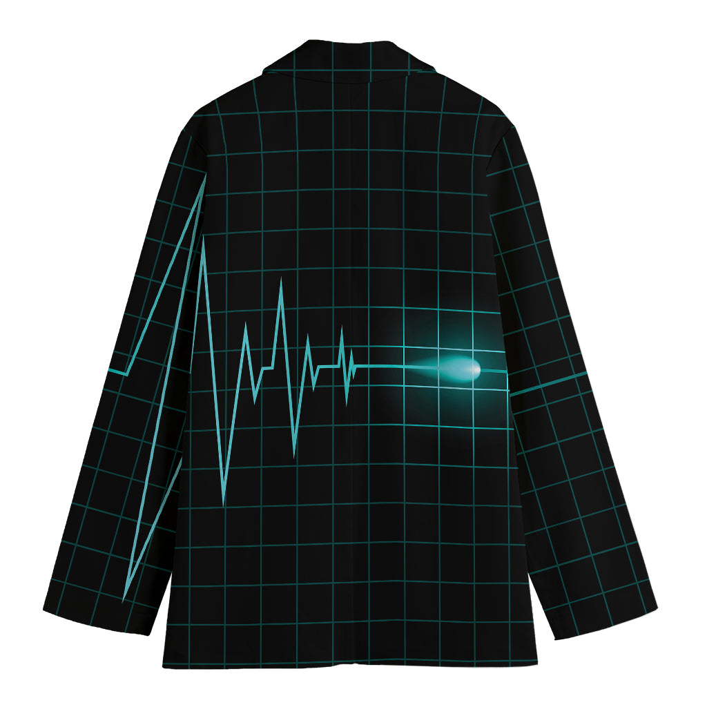 Teal Heartbeat Print Women's Cotton Blazer