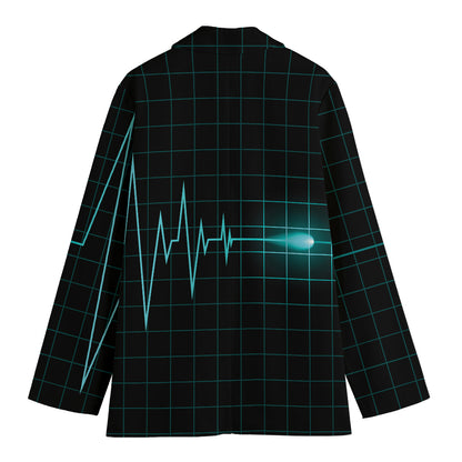 Teal Heartbeat Print Women's Cotton Blazer