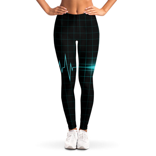Teal Heartbeat Print Women's Leggings