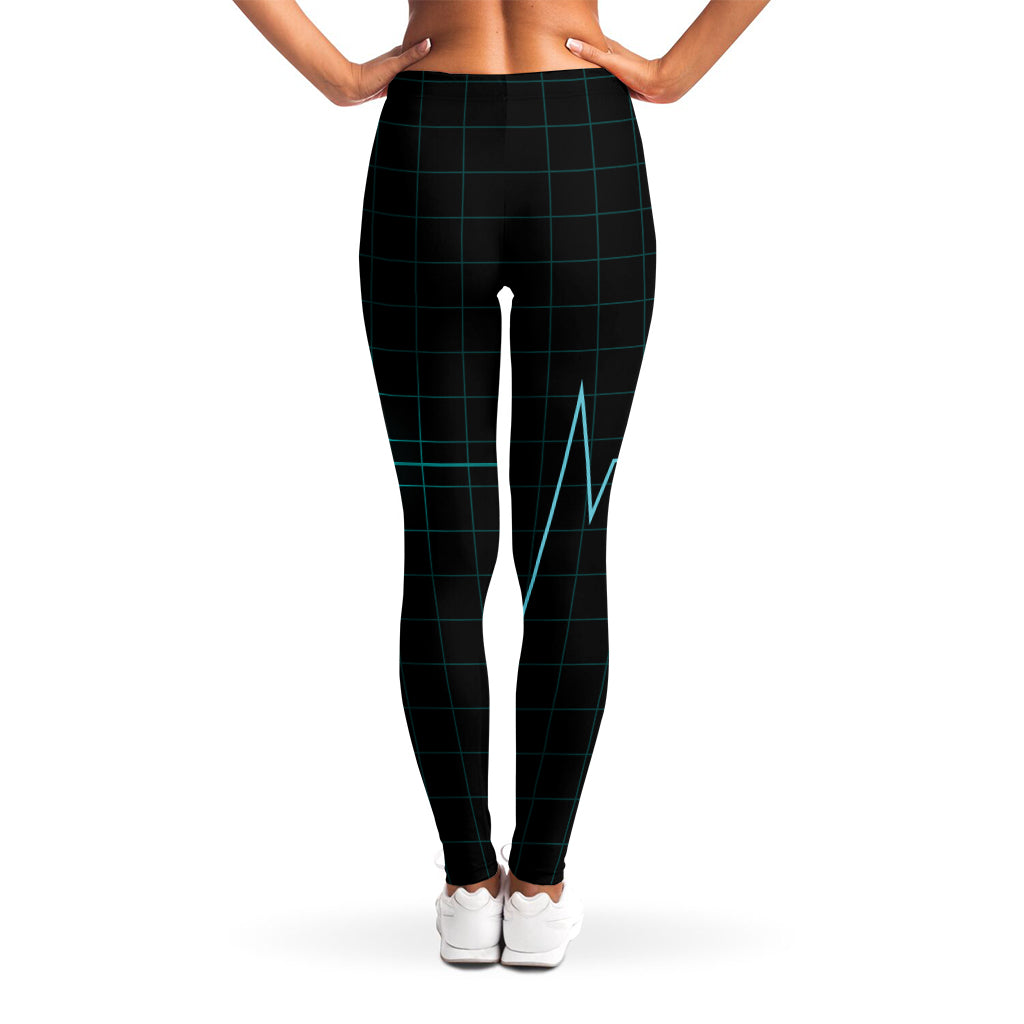 Teal Heartbeat Print Women's Leggings