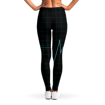 Teal Heartbeat Print Women's Leggings
