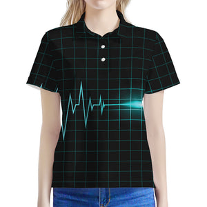 Teal Heartbeat Print Women's Polo Shirt