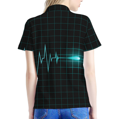 Teal Heartbeat Print Women's Polo Shirt