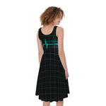 Teal Heartbeat Print Women's Sleeveless Dress
