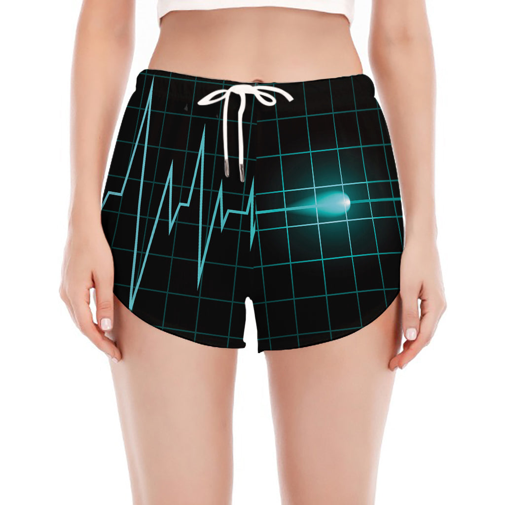 Teal Heartbeat Print Women's Split Running Shorts