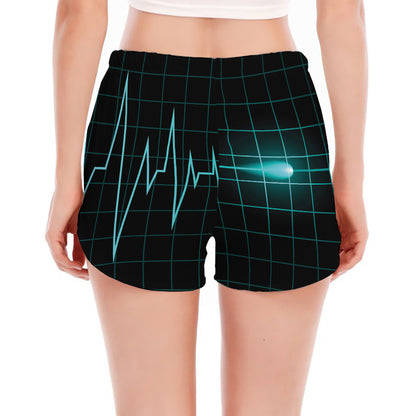Teal Heartbeat Print Women's Split Running Shorts