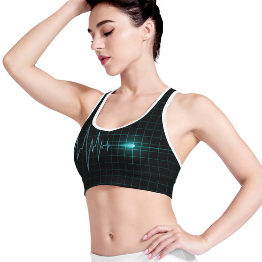 Teal Heartbeat Print Women's Sports Bra