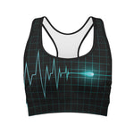 Teal Heartbeat Print Women's Sports Bra