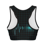Teal Heartbeat Print Women's Sports Bra