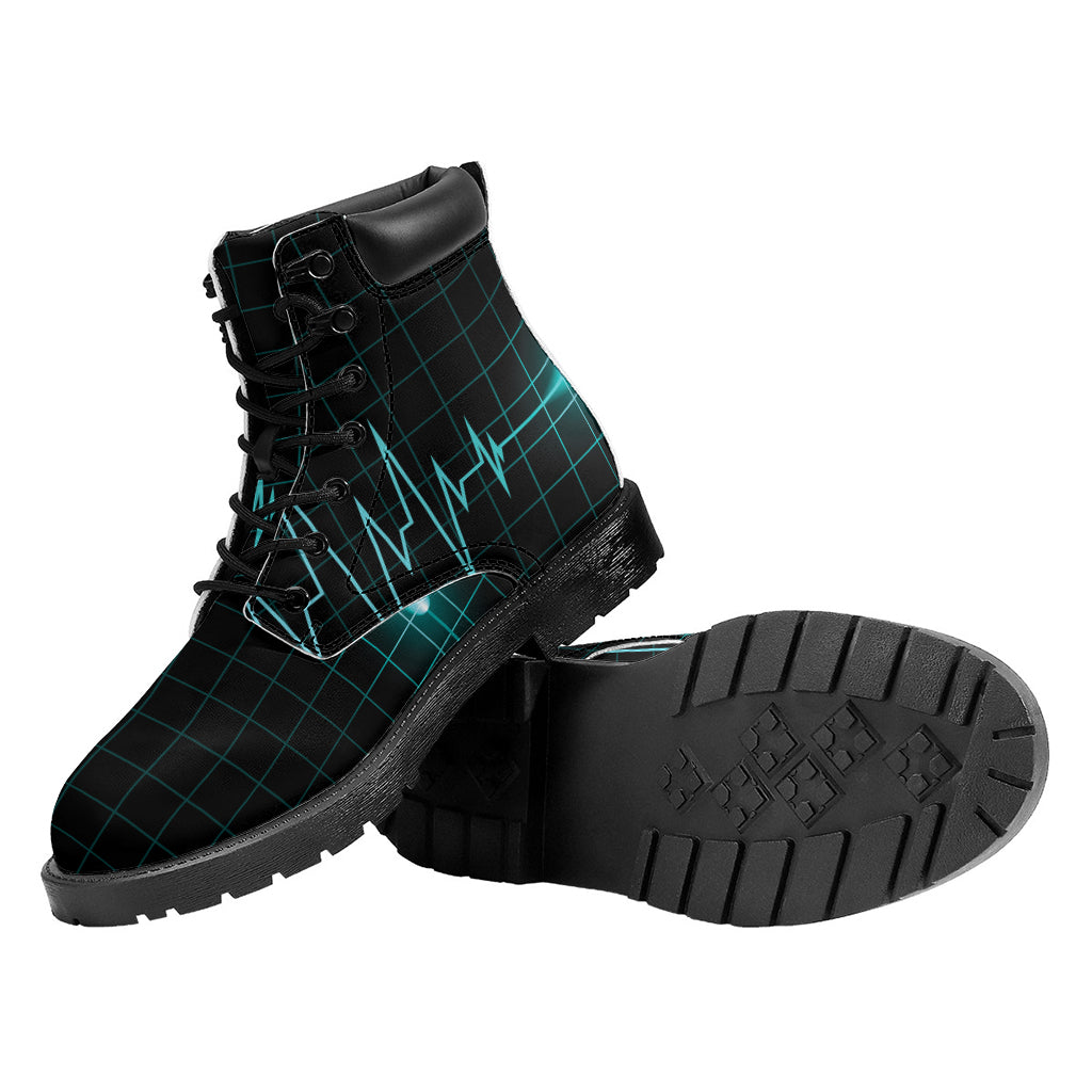 Teal Heartbeat Print Work Boots
