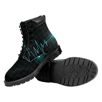 Teal Heartbeat Print Work Boots